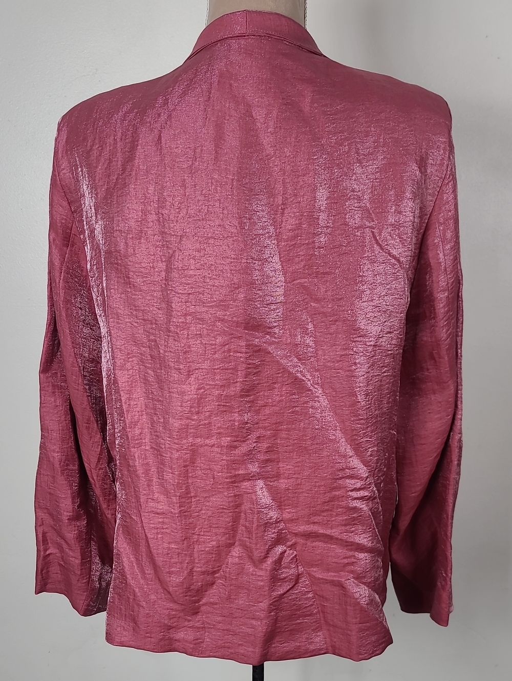Vtg Y2K Eileen Fisher Shimmer Rouge Pink Open-Front Shawl Collar Blazer Jacket L - Picture 4 of 15